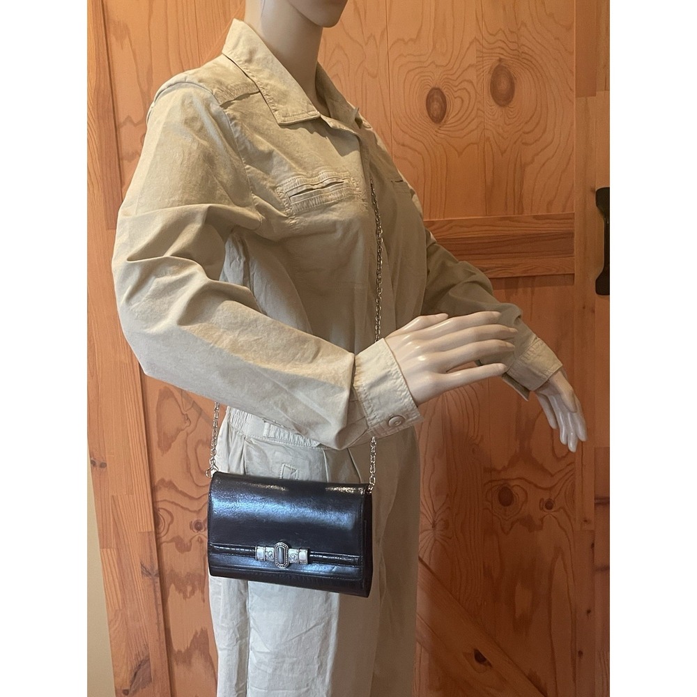 Brighton Black Croc Embossed Leather Wallet Crossbody Clutch Organizer - Picture 2 of 11